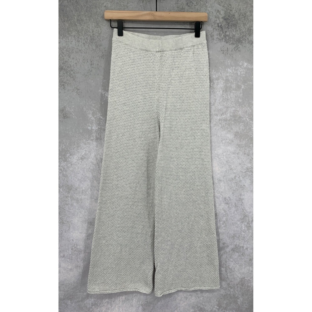 Free People Beach Pants Womens XS Grey Blue Knit Wide Leg High Rise Cotton